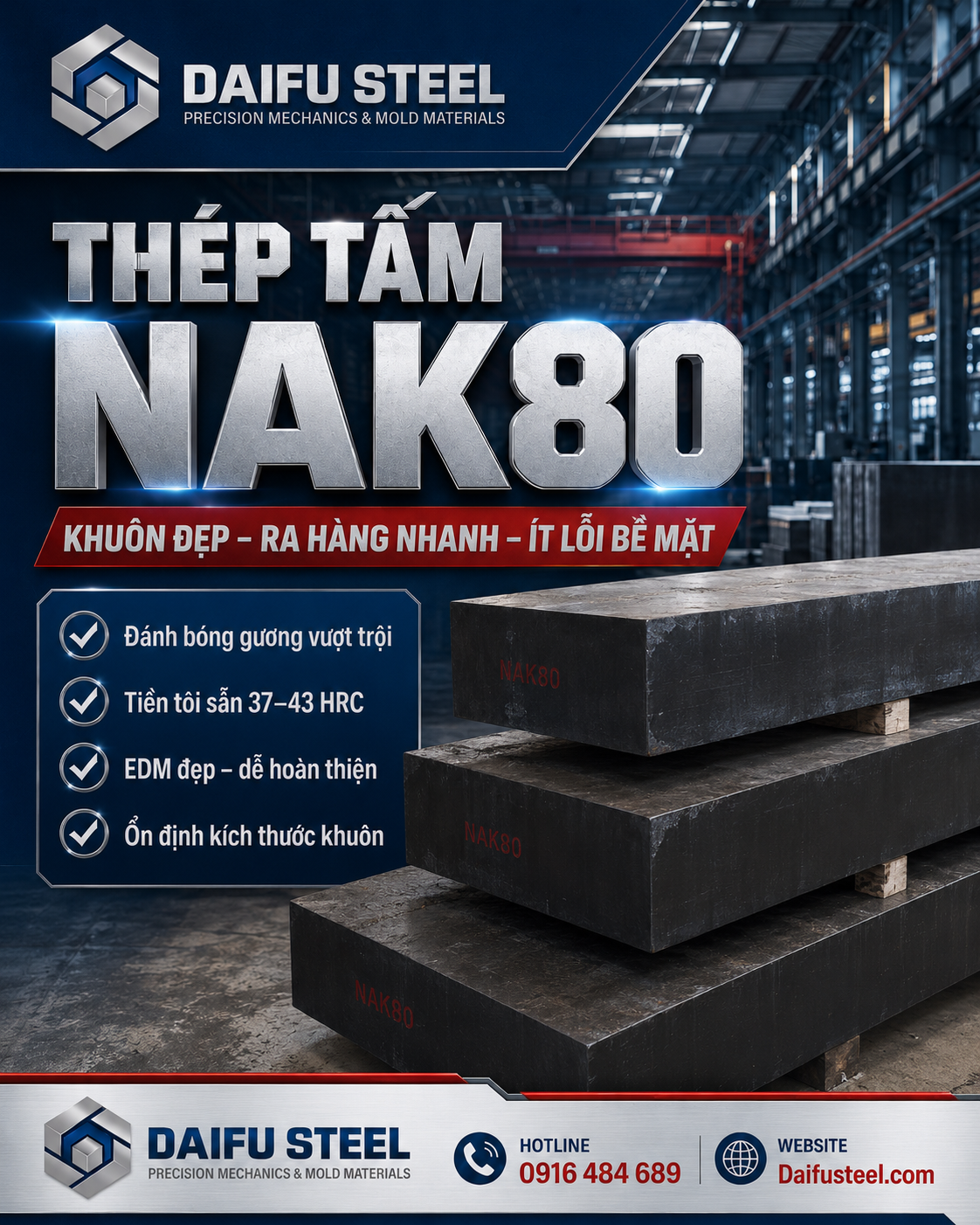Thép NAK80: Khuôn đẹp – ra hàng nhanh – ít lỗi bề mặt