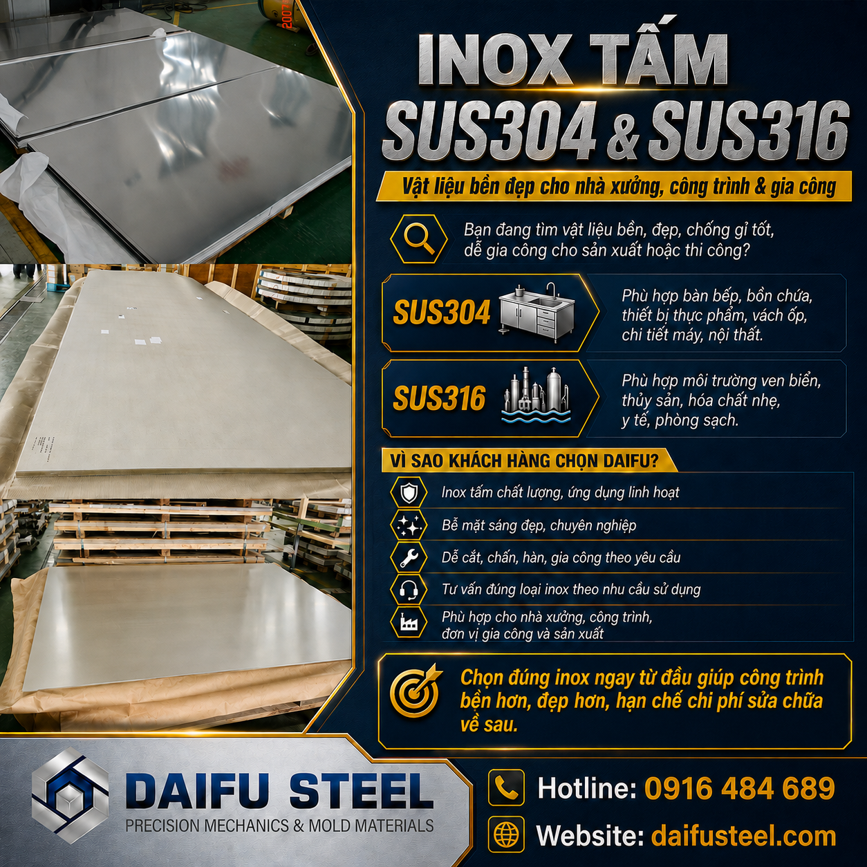 Usama Inox Inox Tấm SUS304 & SUS316 – Vật Liệu Bền Đẹp Cho Nhà Xưởng & Gia Công