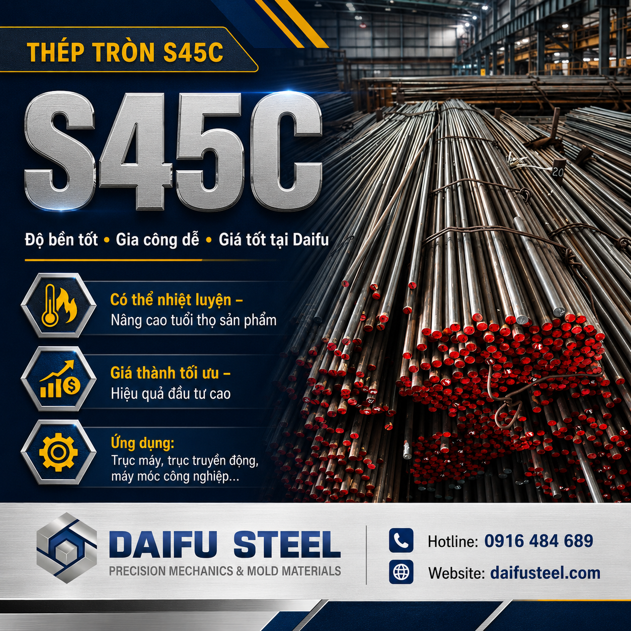 Thép Tròn S45C – Độ Bền Cao, Gia Công Dễ, Giải Pháp Vật Liệu Tối Ưu Cho Cơ Khí