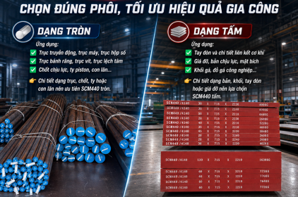 Thép SCM440 dạng tròn và dạng tấm: chọn đúng phôi, tối ưu hiệu quả gia công
